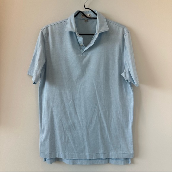 Peter Millar Nanoluxe Sean Cotton Lisle Polo Shirt Light Blue Button Size Small - Picture 1 of 10